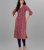 Weavllite Women's Red  Pure Cotton Cambric Patola Print Kurta