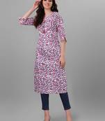 Weavllite Women's White  Pure Cotton Cambric Block printed Kurta