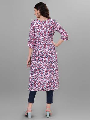 Weavllite Women's White  Pure Cotton Cambric Block printed Kurta 4