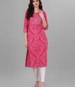 Weavllite Women's Pink  Pure Cotton Cambric Printed Kurta