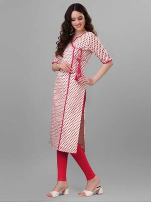 Weavllite Women's Cream  Pure Cotton Cambric Printed Kurta 2
