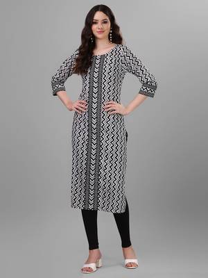 Weavllite Women's White  Pure Cotton Cambric Chevron Print Kurta 1