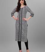 Weavllite Women's White  Pure Cotton Cambric Chevron Print Kurta