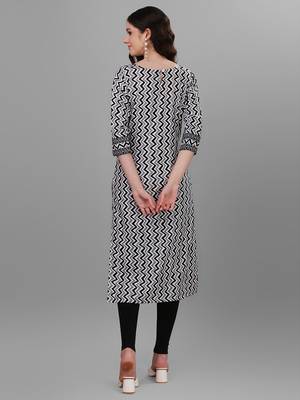 Weavllite Women's White  Pure Cotton Cambric Chevron Print Kurta 5