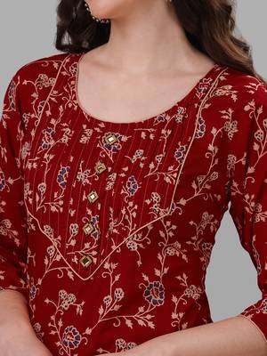 Weavllite Women's Red  Pure Cotton Cambric Block printed Kurta 2