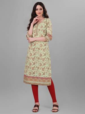 Weavllite Women's Pista Green  Pure Cotton Cambric Printed Kurta 1