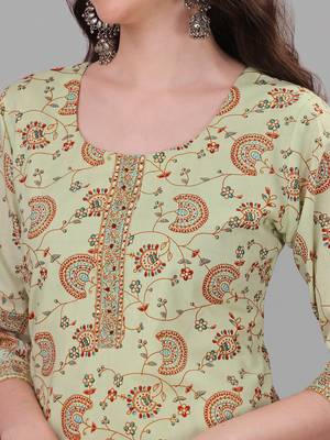 Weavllite Women's Pista Green  Pure Cotton Cambric Printed Kurta 2
