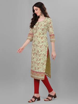 Weavllite Women's Pista Green  Pure Cotton Cambric Printed Kurta 3