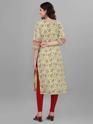 Weavllite Women's Pista Green  Pure Cotton Cambric Printed Kurta 4