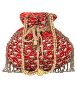 myDsGifts Women's Stylish Ethnic Handcrafted Potli Bag, Beads, Sequin Work Embroidery for Party, Weddings, Red