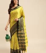 Dark yellow woven silk blend saree with blouse