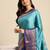 Aqua blue woven silk blend saree with blouse