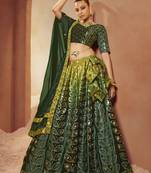 GREEN SEQUINS EMBROIDERED WITH MIRROR WORK VELVET FESTIVE & PARTY WEAR SEMI STITCHED LEHENGA