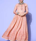 Orange Mirror Work Mal Cotton A-Line Flared Gown