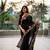 Black woven art silk saree with blouse