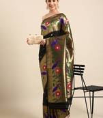 Black woven paithani silk saree with blouse