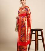 Red woven paithani silk saree with blouse
