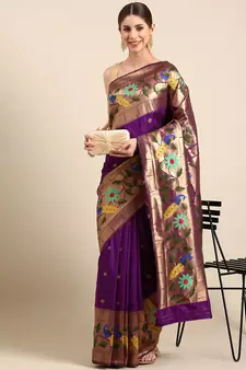 Violet woven paithani silk saree with blouse