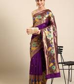 Violet woven paithani silk saree with blouse