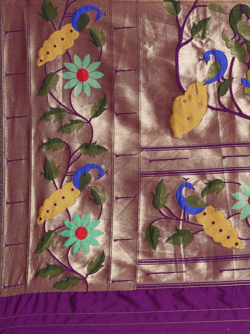 Violet woven paithani silk saree with blouse