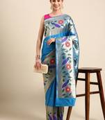 Sky blue woven paithani silk saree with blouse