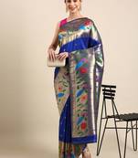 Blue woven paithani silk saree with blouse