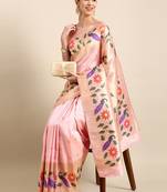 Light pink woven paithani silk saree with blouse