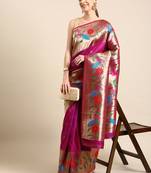 Wine woven paithani silk saree with blouse