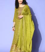 Green Zari Sequence Gota Work Foil Printed Viscose Rayon Kurta Skirt With Dupatta