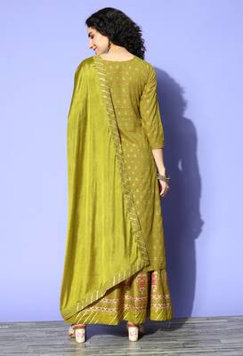 Green Zari Sequence Gota Work Foil Printed Viscose Rayon Kurta Skirt With Dupatta 2