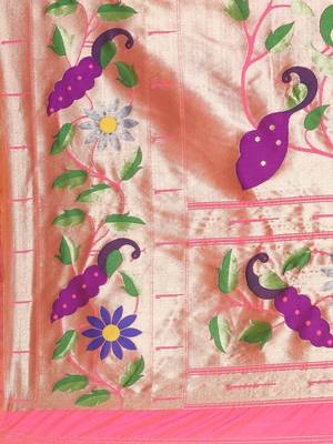 Peach woven paithani silk saree with blouse 4