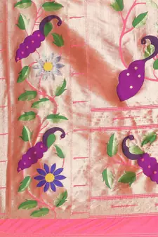 Peach woven paithani silk saree with blouse