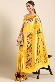 Yellow woven paithani silk saree with blouse