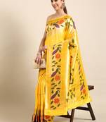 Yellow woven paithani silk saree with blouse
