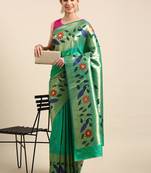 Teal woven paithani silk saree with blouse