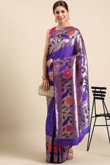 Dark purple woven paithani silk saree with blouse