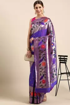 Dark purple woven paithani silk saree with blouse