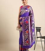 Dark purple woven paithani silk saree with blouse