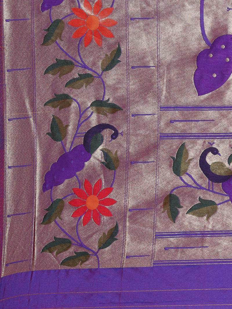 Dark purple woven paithani silk saree with blouse