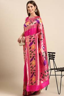 Pink woven paithani silk saree with blouse