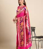 Pink woven paithani silk saree with blouse