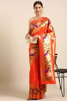 Orange woven paithani silk saree with blouse