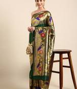 Dark green woven paithani silk saree with blouse