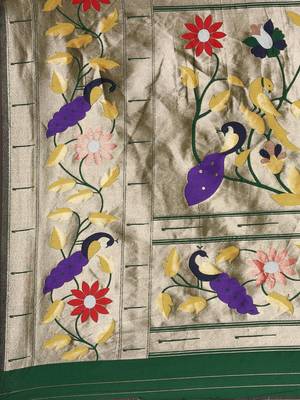 Dark green woven paithani silk saree with blouse 4