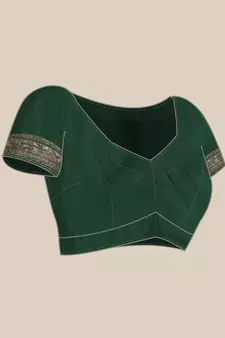 Dark green woven paithani silk saree with blouse