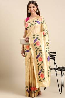White woven paithani silk saree with blouse