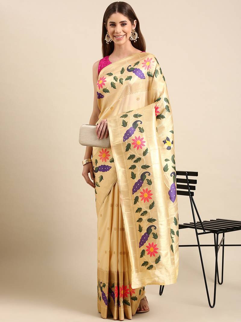 White woven paithani silk saree with blouse