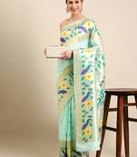 Aqua blue woven paithani silk saree with blouse