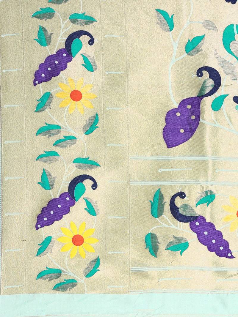 Aqua blue woven paithani silk saree with blouse