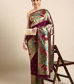 Dark maroon woven paithani silk saree with blouse